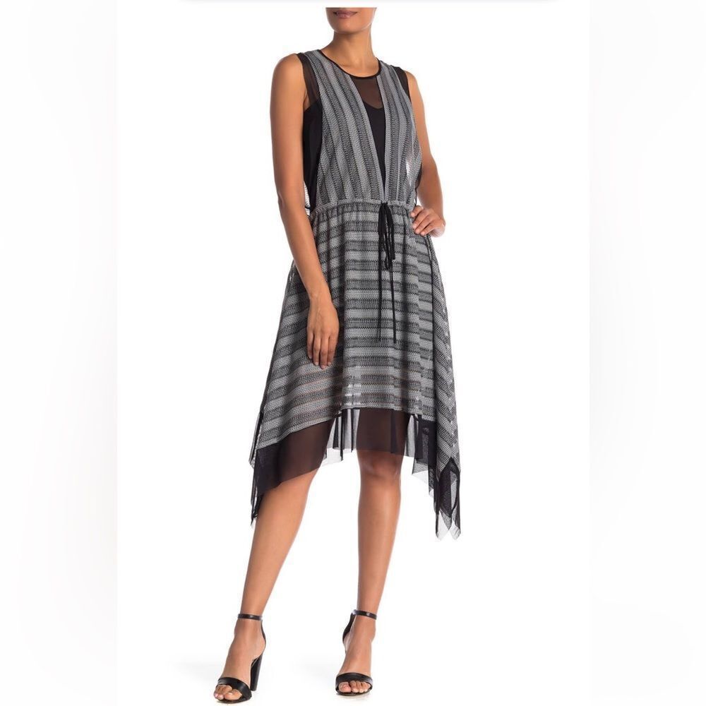 BCBGMAXAZRIA SzXS ASYMMETRICAL STRIPE SLEEVELESS A-LINE DRESS METALLIC Sz-Large